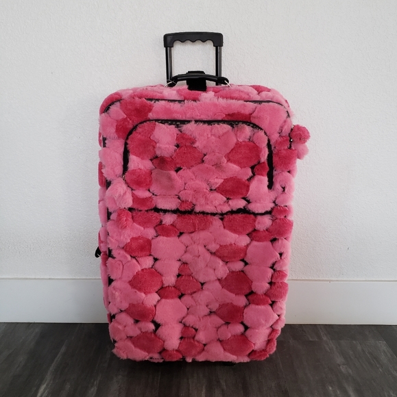 Pink Faith Knight Faux Fur Poofball Luggage - Picture 2 of 7